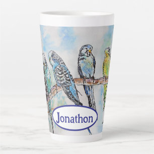 Budgie Budgies Bird Watercolor Painting Bird Mens Latte Mug
