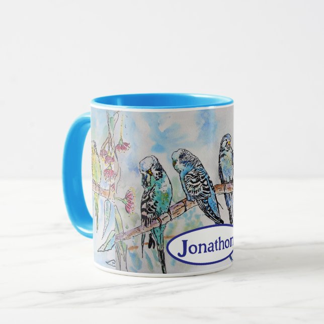 Budgie Budgies Bird Watercolor Painting Bird Mens Mug (Front Left)