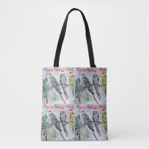 Budgie Budgies Merry Budgiemas Christmas Stocking Tote Bag