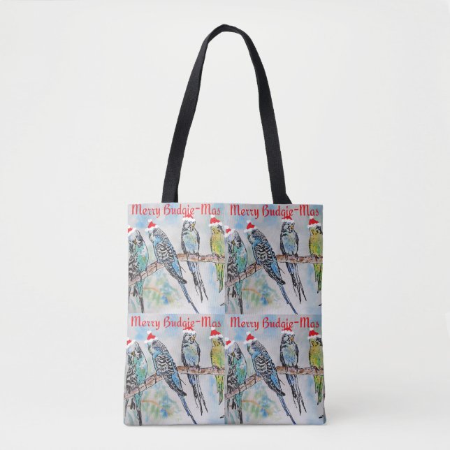 Budgie Budgies Merry Budgiemas Christmas Stocking Tote Bag (Front)