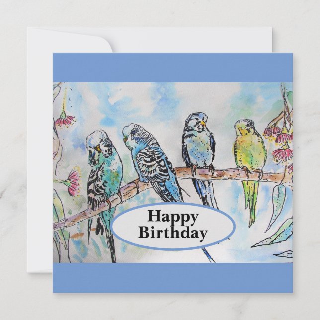 Budgie Budgies Watercolor Painting Bird Card (Front)