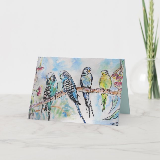 Budgie Budgies Watercolor Painting Bird Card (Front)