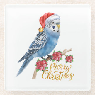 Budgie Christmas Glass Coaster