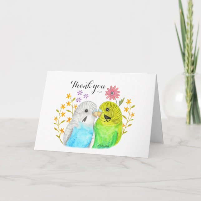 Budgie Couple Wedding Thank you Cute lovebirds Card (Front)