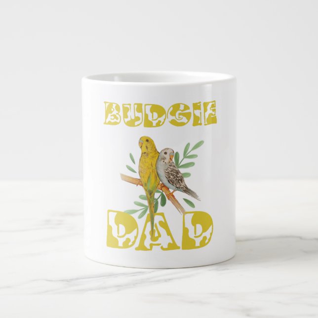  Budgie dad retro funny parrot lover owner Large Coffee Mug (Front)