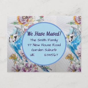 Budgie Flowers New Address Postcard, We Are Moving Postcard