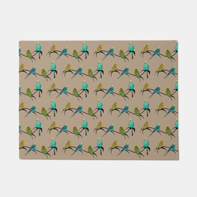 Budgie Frenzy Door Mat (Beige) (Front)