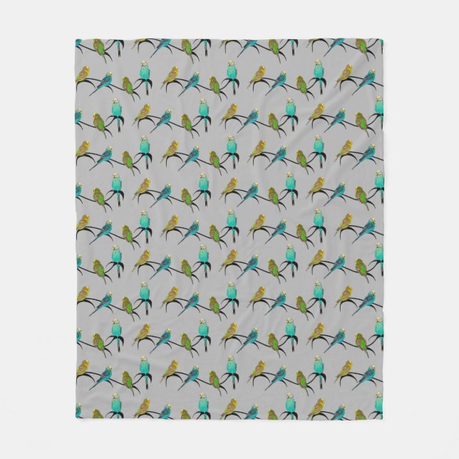 Budgie Frenzy Fleece Blanket (Grey) (Front)