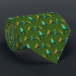 Budgie Frenzy Tie (Dark Green)<br><div class="desc">Green and Blue Budgies</div>