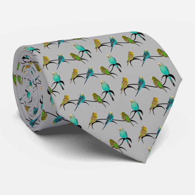 Budgie Frenzy Tie Double Sided Print (Grey) (Rolled)
