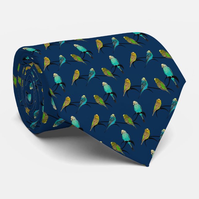 Budgie Frenzy Tie Double Sided Print (Navy) (Rolled)