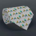 Budgie Frenzy Tie (Grey)<br><div class="desc">Green and Blue Budgies</div>