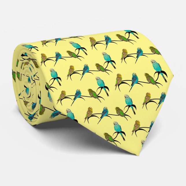 Budgie Frenzy Tie (Yellow) (Rolled)