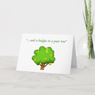 Budgie in a Pear Tree Holiday Card