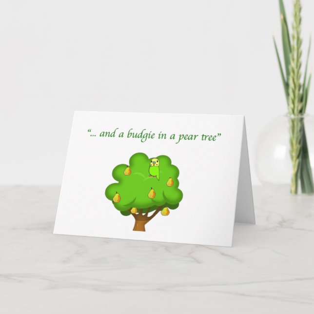 Budgie in a Pear Tree Holiday Card (Front)