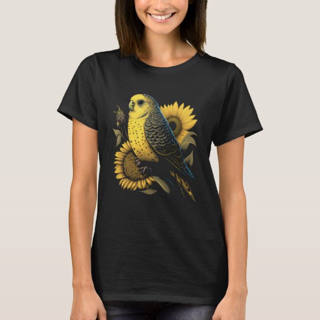 Budgie Mom Budgerigar Sunflower Parakeet Bird Moth T-Shirt (Front)