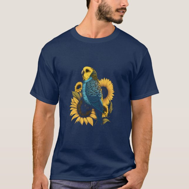 Budgie Mum Budgerigar Sunflower Parakeet Bird boy  T-Shirt (Front)
