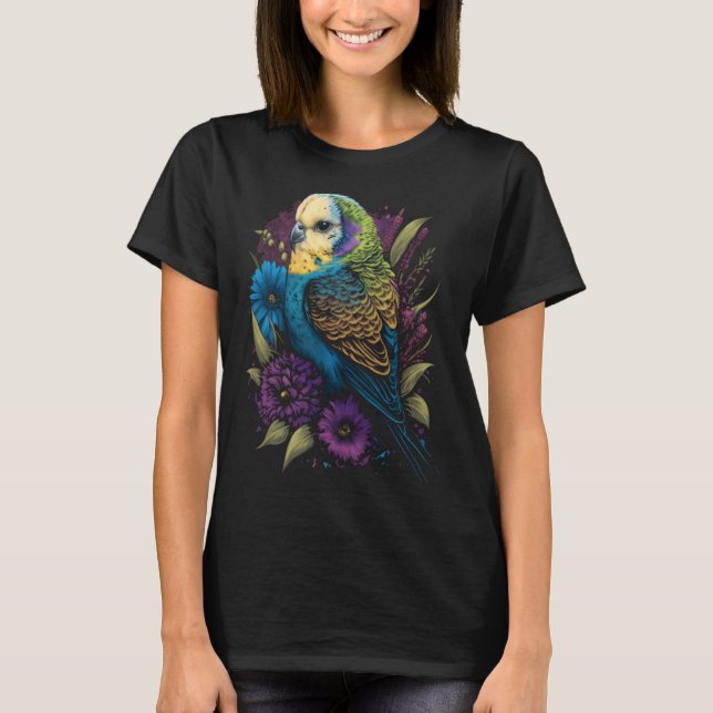 Budgie Mum Flower Budgerigar Parakeet Bird Mother  T-Shirt (Front)