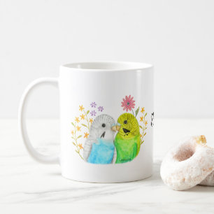 Budgie Parakeet Bird Watercolor Art Custom Name Coffee Mug