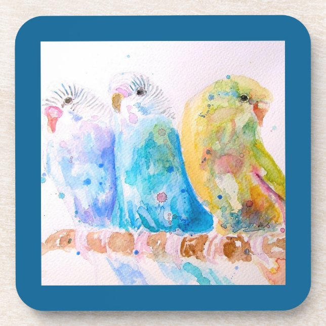 Budgie Parakeet Budgerigar Budgies Teal Blue Coaster (Front)