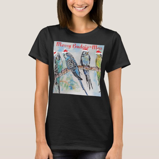 Budgie Parakeet Budgerigar Womens Funny Christmas T-Shirt (Front)