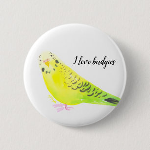  Budgie Parakeet Yellow Green Watercolor 6 Cm Round Badge