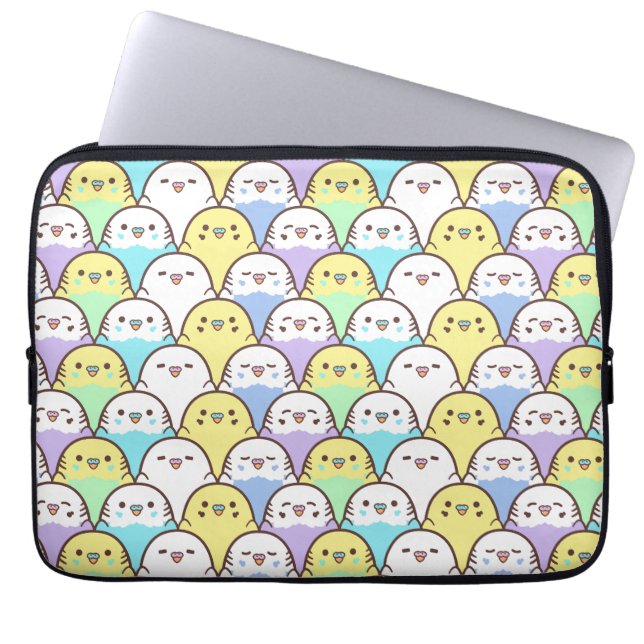 Budgie Parrot Blue Purple Yellow Cartoon Pattern Laptop Sleeve (Front)
