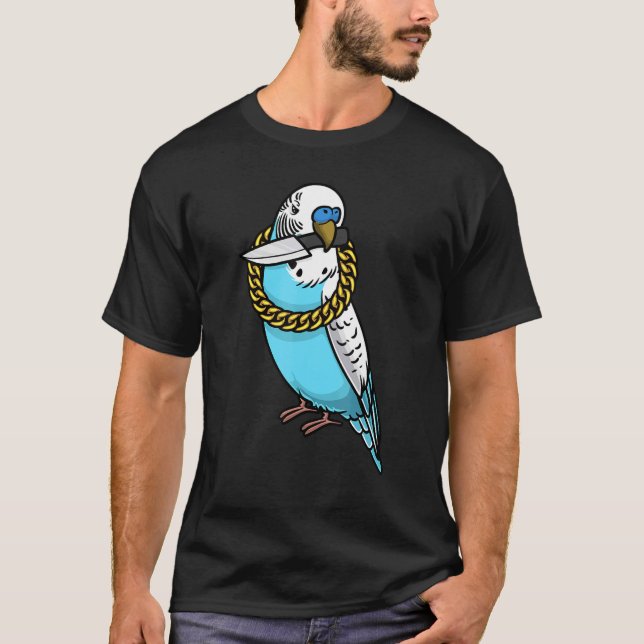 Budgie Parrot Budgerigar Bird With Knife T-Shirt (Front)
