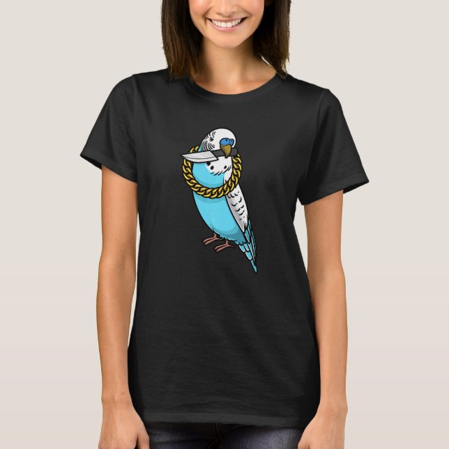 Budgie Parrot Budgerigar Bird With Knife  T-Shirt (Front)