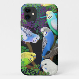 Budgie Parrots in Ferns iPhone Case