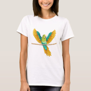 Budgie sitting on a rope with open wings T-Shirt