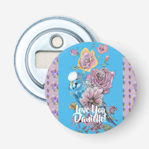 Budgie Watercolor floral Ladies Bottle Opener