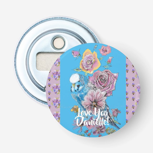 Budgie Watercolor floral Ladies Bottle Opener (Front)