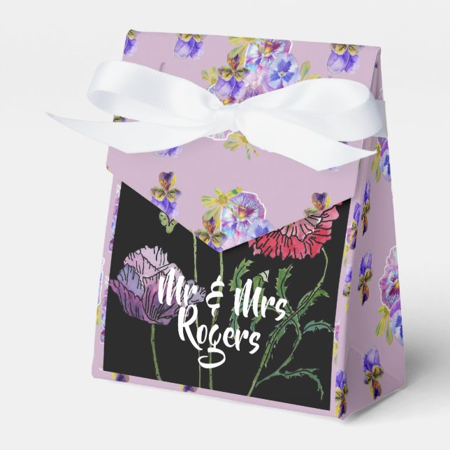 Budgie Watercolor floral lilac Wedding Cake Box (Front Side)