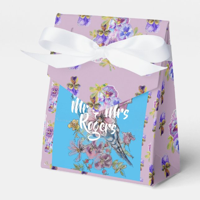 Budgie Watercolor floral lilac Wedding Cake Box (Front Side)
