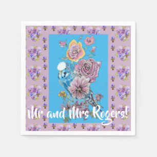 Budgie Watercolor floral Wedding Paper Napkins