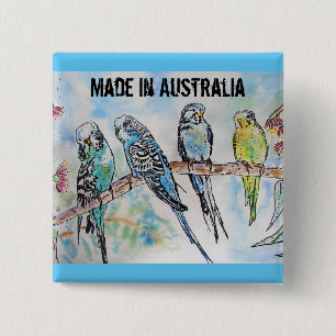 Budgie Watercolour Bird Cute Made In Australia 15 Cm Square Badge