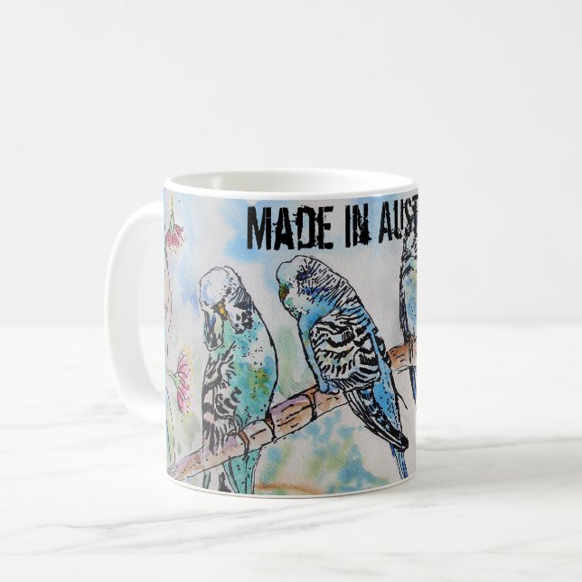 Budgie Watercolour Bird Cute Made In Australia Coffee Mug (Front Left)