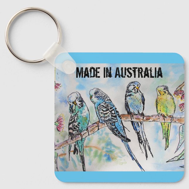 Budgie Watercolour Bird Cute Made In Australia Key Ring (Front)