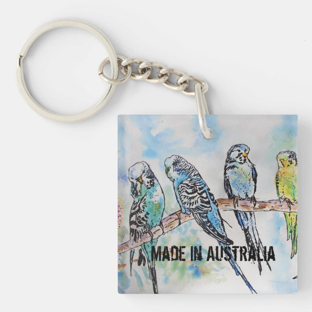 Budgie Watercolour Bird Cute Made In Australia Key Ring (Front)