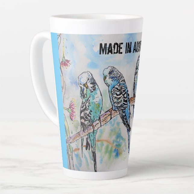 Budgie Watercolour Bird Cute Made In Australia Latte Mug (Left Angle)