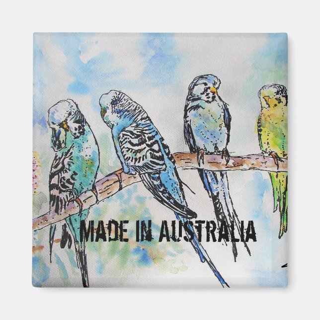 Budgie Watercolour Bird Cute Made In Australia Magnet (Front)