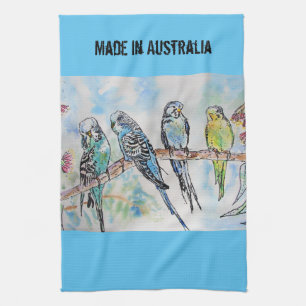 Budgie Watercolour Bird Cute Made In Australia Tea Towel