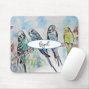 Budgie Watercolour Painting Bird birds Whimsical Mouse Mat
