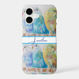 Budgie Watercolour Painting bird Budgies Aqua Teal