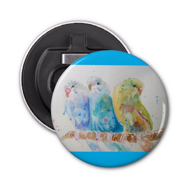 Budgie Watercolour Painting bird budgies Aqua Teal Bottle Opener (Front)