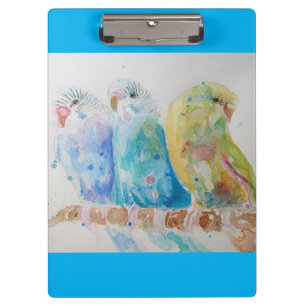 Budgie Watercolour Painting bird Budgies Aqua Teal Clipboard