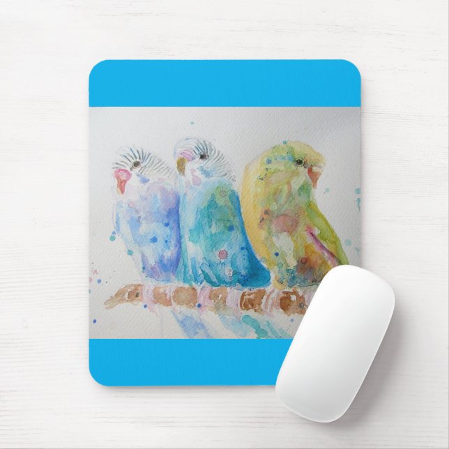 Budgie Watercolour Painting bird Budgies Aqua Teal Mouse Mat (With Mouse)