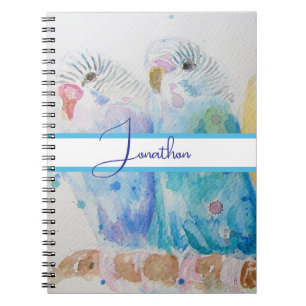 Budgie Watercolour Painting bird Budgies Aqua Teal Notebook