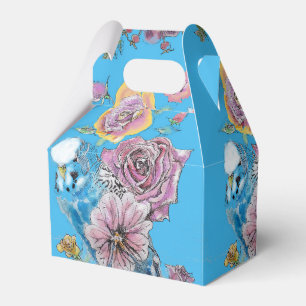 Budgie Wedding Cake Favor Box Blue Roses